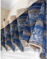 Sample of fabric // Custom Cuff-Top Valance printed design cotton linen fabric Blue beige colors new