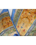 Designer Cut velvet fabric pillows arabesque scrolls blue yellow Antique fabric custom new PAIR