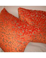 William Yeoward Designers Guild decorative pillows cut velvet fabric Marielle pattern in Orange custom new PAIR