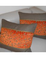 William Yeoward Designers Guild decorative pillows cut velvet fabric Marielle pattern in Orange and Linen fabric in Brown custom new PAIR Set #2
