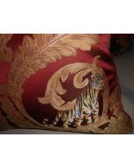 Sample of fabric // Clarence House Pillows Sandokan pattern woven tiger & leopard red & gold 