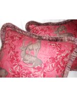 Schumacher throw pillow covers WOBURN MEADOW in Red printed cotton trim décor custom new PAIR