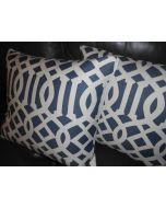 Schumacher fabric decorative pillows Imperial Trellis printed linen blue white colors custom new PAIR