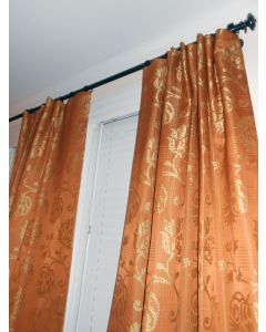 Designer Drapes Woven floral design with dots Cotton Silk other Orange Gold brown tones Custom new PAIR