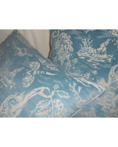 Brunschwig & Fils Throw pillows TIEN cut VELVET fabric Aqua Ivory tones Asian design new custom made PAIR