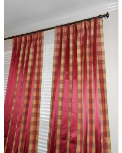 Beacon Hill drapes Silk fabric VOIRON pattern watermelon red gold stripe custom new PAIR