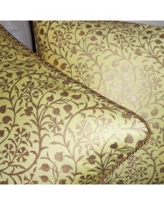 Fortuny fabric pillows Granada yellow & Metallic silvery gold print cord new PAIR