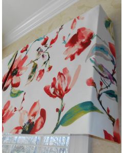 Board mounted VALANCE printed floral birds design white red tones new Custom made