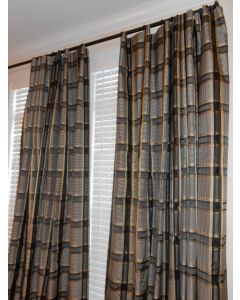 Kravet silk fabric plaid Drapes custom Curtains white black gold 96" wide custom new PAIR