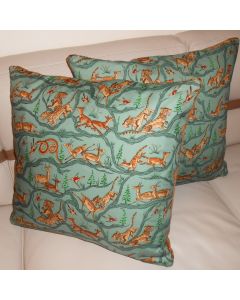 Brunschwig &Fils pillows TAPISSERIE printed cotton animals green brown colors new custom made PAIR