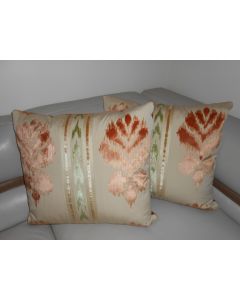 Clarence House pillows cut velvet fabric Florentine Velvet apricot green beige floral stripes design new PAIR
