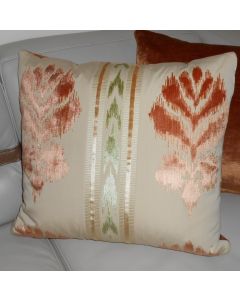 Clarence House pillows cut velvet fabric Florentine Velvet apricot green beige floral stripes design new PAIR