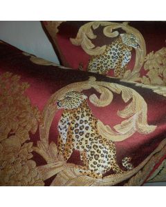 Clarence House Decorative Pillows Sandokan pattern woven tiger & leopard red & gold 20 X 22 in Custom made PAIR