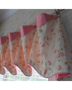 Cuff-Top Valance embroidered floral design Silk fabric pink ivory tones