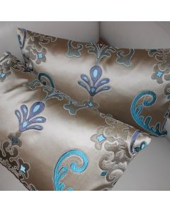 Texture fabric pillows DARLENE pattern embroidered Floral medallions blue tan new PAIR Set #2 ( small)