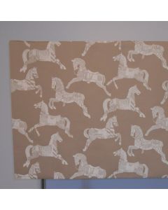 Board mounted VALANCE designer fabric with woven horses warm tones beige tan ivory colors Custom 40" X 24"