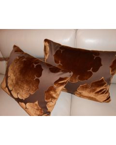 KRAVET pillows silk cut velvet fabric DECADE Large medallion dark brown new PAIR