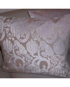 Luigi Bevilacqua pillows CACCIA in Peonia cut velvet fabric cotton viscose beige tan lavender tones PAIR